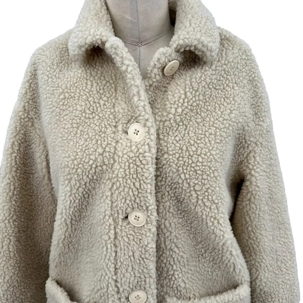 Madewell Sherpa Walton Shirt-Jacket Cream Ivory‎ Button Down Size XS - Picture 4 of 10